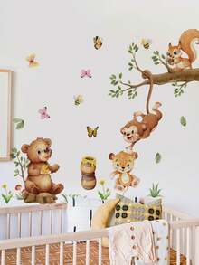 1PC/2pcs Removable PVC Wall Decals – [Honey Pot Bear, Vine Man Animal Monkey]Self-Adhesive Waterproof Wall Stickers For Home Decor, Room Decor, Wall Decor, And Kitchen – Easy To Apply, Ideal For Living Room, Bedroom, Or Office Home Decor