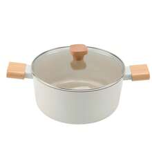 Olla de cocina de olla no pegajosa de 24 cm con tapa y mango, compatible con la inducción - Blanco - Ver 4