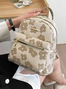 Fashionable Versatile Solid Color Corduroy Laptop Backpack, Women's Mini Waterproof Campus Backpack Suitable For High School And College Students, Small Travel Shoulder Bag, Waterproof Business Commuter Backpack, Multi-Pocket Functional Backpack - Khaki - View 5