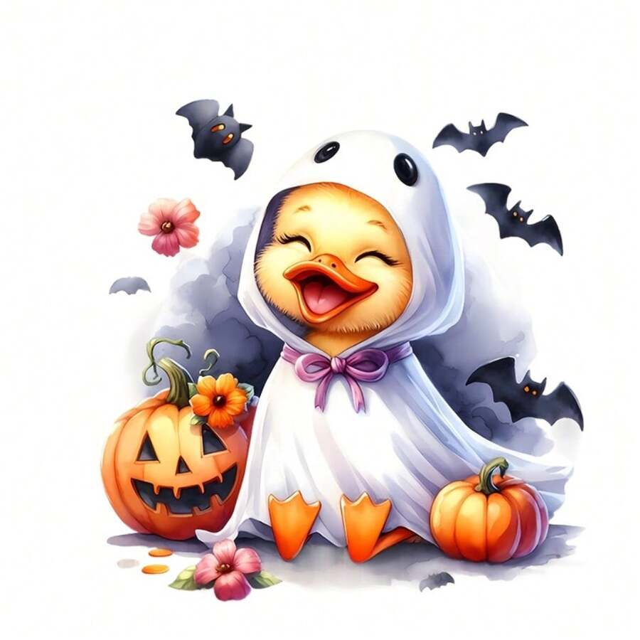 1 pièce/2 pièces/3 pièces Autocollant fantôme de canard d'Halloween, atmosphère d'horreur, convient pour les vêtements, sacs, impression transfert thermique sur t-shirt, décoration de coussin - multi-couleur, plastique durable et lavable pour t-shirt, Sweat-shirt-shirt, jeans, sacs, coussins et chapeaux, transfert thermique