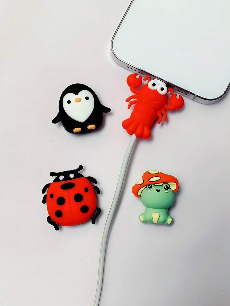 Ladybug Silicone Data Cable Protector, Penguin Cartoon Apple Phone Data Cable Anti-Breaking Savior, Multiple Cartoon Protective Cases - Red - View 1