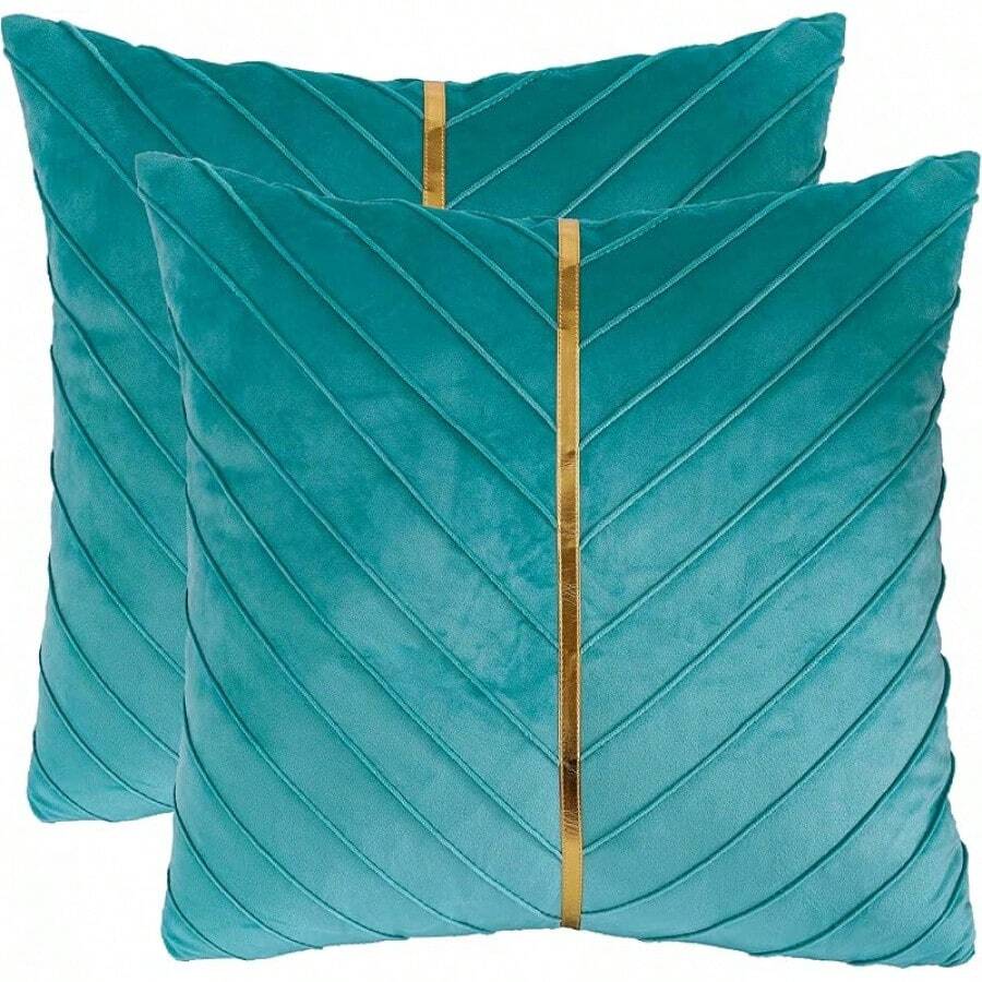 Pillows Sofa BedChristmas Green Velvet Throw Pillow Covers 18x18 Inch Pack Of 2 With Gold Leather Home Decorative Cushion Cases Luxury Modern Pillow Covers Sofa Bedroom Livingroom Car - Xanh nước biển - Xem 1