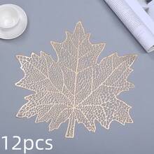 1/2/4/6/8/12pcs Hollow Maple Leaf Gold Foil Placemats, Asymmetrical Shape Dining Table Mats, Hotel Heat Insulation Bowl Pad, Coasters For Afternoon Tea