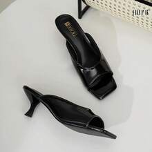 IN2 Women's Kitten Heels Open Square Toe Low Heels Sexy Slip On Slide Heeled Sandals Comfortable Wedding Bridal Prom Dress Sandals Office Casual Summer Short Mule Heels - màu đen - Xem 6