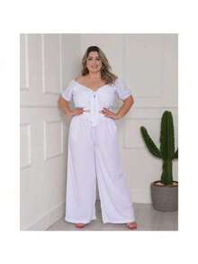 Plus Size Cropped And Pantaloon Set For Women - 白色 - 查看 2
