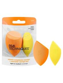 Real Techniques Miracle Complexion Sponge + Concealer Sponge Duo, Makeup Blending Sponges For Foundation & Concealer, Offers Light To Medium Coverage, Natural, Dewy Makeup, Latex-Free Foam 2 Count - Orange - View 1
