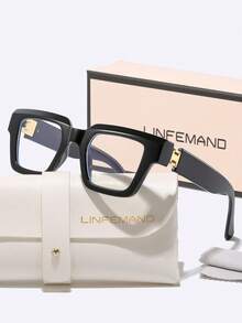 LINFEMAND Fashion Square Frame Lightweight Decorative Non-Prescription Glasses, Metal Hinges, Suitable For Daily Wear, Business, Holiday Gifts - Clear - View 4