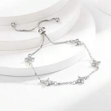 1pc Lucky Clover Flower Charm Silver Bracelet With Extension Chain Women Gift Valentines