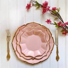 10Pcs/30Pcs-Pack Pink Paper Party Plates With Golden Foil Scalloped Edging For Birthday Wedding (9 Inches) - Pink - View 8