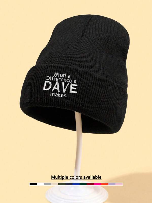 1pc Unisex DAVE Embroidered Warm Knit Beanie Hat, Soft And Comfortable, Stylish Casual Wear For Autumn/Winter