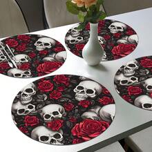 2 件/4 件/6 件万圣节骷髅和花卉图案硅胶杯垫，家居装饰，万圣节礼物，万圣节装饰，适用于餐桌、咖啡吧、四季装饰、可洗餐垫、房间装饰、杯垫、饮料垫、沥水垫、厨房餐桌垫、室内外派对装饰、家居装饰、理想礼物 - 彩色 - 查看 15