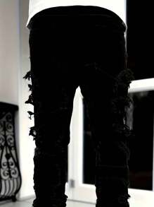 Men's Stretch Jeans - Slim-Fit Mid-Rise Pants With Frayed Hem, All-Season Stretch (64% Cotton Blend) Everyday & Formal Outfits - Washable Leg Jeans, Streetwear Essentials, Pants, Durable Fabric Pants, Outdoor Attire, Tapered Cuff, Highquality Stitching, Young Adults