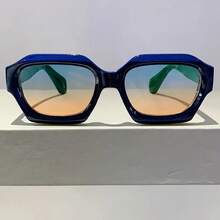 2024 Retro Square Glasses - Brown Green Gradient Lenses, Lightweight Plastic Frame Non-Prescription Decorative Glasses, Suitable For Men And Women For Daily And Formal Occasions, Retro Fashion Glasses, Style Accessories, Tortoiseshell Design, Classic Style, Unisex,  Buyer Must-Have - 藍藍橙 - 查看 10