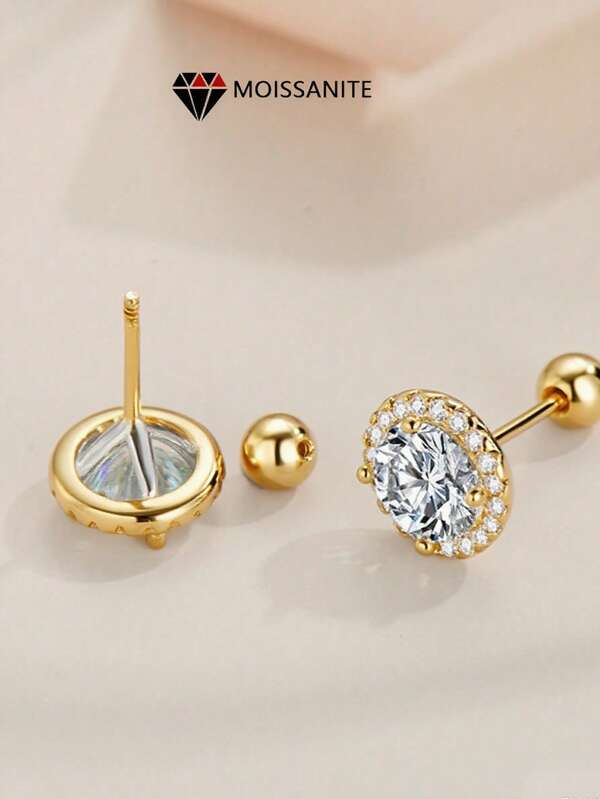 زوج من أقراط الأذن المسمار من الفضة الإسترليني عيار 925 بحجر الموسانيت 0.5-1 قيراط، طراز Y2K مناسب للنساء، للارتداء اليومي، العطلات، التنقل، المواعيد، الحفلات، الزفاف، هدية رائعة للصديقة، الزوجة، الحبيبة، عيد الميلاد