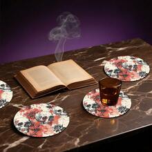 2pcs/4pcs/6pcs Halloween Skull Pattern Printed Silicone Placemats, Halloween Decor, Suitable For Dining Table, Coffee Bar, All Season Decoration, Washable Placemats, Room Decor, Coasters, Draining Mats, Kitchen Dining Table Mats, Indoor Outdoor Party Decor, Home Decor, Ideal Gift