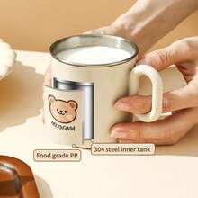 Cană de apă din oțel inoxidabil 304 cu mâner, cană de cafea cu lapte cu perete dublu, model drăguț de desene animate, cană detașabilă anti-opărire, potrivită pentru copii, studenți și adulți, pentru a fi utilizată la școală, birou, camping în aer liber, picnic