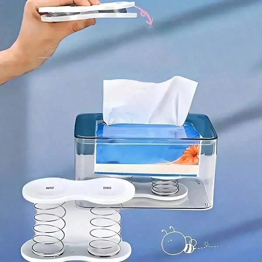 Spring-Loaded Tissue Box Holder, Automatic Pop-Up Napkin Dispenser For Desk And Kitchen, A Seamless One-Handed Desktop Accessory That Delivers Napkins With A Gentle Press, Designed To Reduce Clutter And Enhance Workspace Aesthetics, Perfect For Home Office, Kitchen Counter, Dining Table, Living Room, Craft Room, And Reception Areas, Ideal Spring-Cleaning Gift For Mother's Day, Birthdays, And Housewarmings, Featuring A , Quiet Mechanism And Smooth One-Handed Operation For Everyday Convenience And Neat Presentation. - Multicolor - View 1