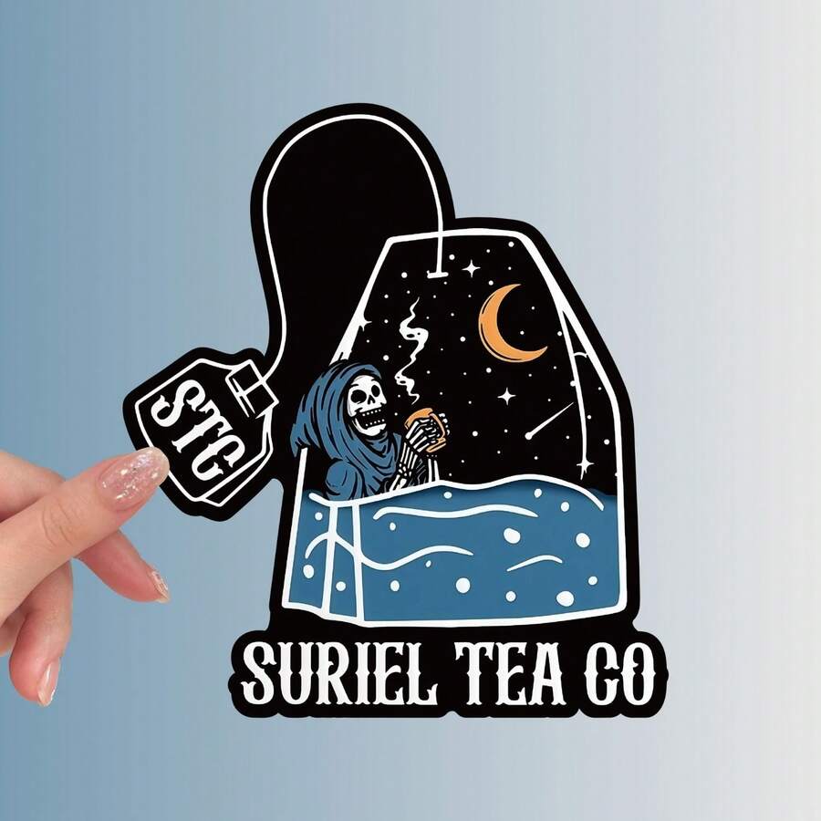 ACOTAR Suriel Tea Co 乙烯基贴纸,防水茶包设计配件,适合爱书人士、Kindle、笔记本电脑、水瓶、手机装饰和礼物 - 彩色 - 查看 1