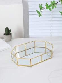 1个透明玻璃盖收纳盒，首饰整理托盘，可收纳化妆品、口红，可放在梳妆台上，防尘首饰盒，送给女孩的礼物 - 金色 - 查看 7