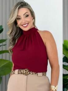 STYLISH WOMEN'S HIGH NECK TIE-UP BLOUSES - Burgundy - View 3