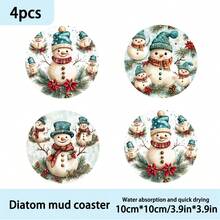 1 set/4 piezas/6 piezas Posavasos de barro de diatomeas con diseño de piñas navideñas y muñeco de nieve, posavasos de café, decoración multiusos para el hogar y restaurantes, regalos diarios, decoración de mesa, decoración diaria, decoración para fiestas temáticas, como regalos de Navidad