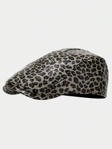 Unisex Large Head Circumference New European And American Fashion Leopard Print PU Beret Hat, Retro Artistic Cap For Autumn/Winter - Duck Tongue - View 9