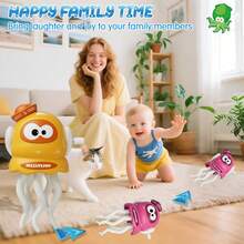 1/2个 - 可爱互动海洋蓝色塑料发条跳舞章鱼玩具（不含电池），色彩鲜艳的海洋动物造型爬行鱿鱼幼儿感官玩具，适合练习趴卧和3岁生日礼物 - 适合3岁宝宝的益智玩具