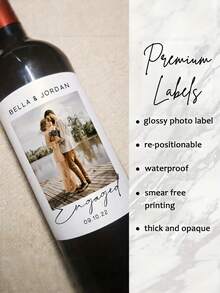 Personalized Photo And Text Wine Bottle Label Stickers, Customizable Wedding Engagement 21st Birthday Decorations, Durable Adhesive Paper Stickers, Bridesmaid Proposal - Multicolor - View 2