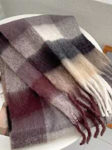 1 pieza Bufanda a cuadros de talla grande, bufanda suave y cálida de invierno para mujer, bufandas de otoño/invierno para vestir - Multicolor - Ver 3