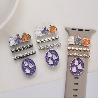 4pcs/Set Ghost Halloween Watch Band Decorative Rings, Zinc Alloy Material, Suitable For Apple Watch Band Decoration, Smart Watch Band Accessories (Watch Band Not Included)