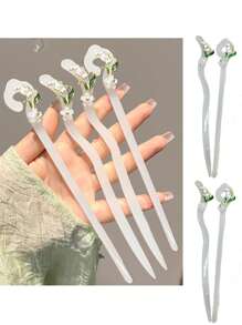 2pcs Chinese Style Hanfu Outfit For Women: Elaborate Headdress Accessories, Hairpin & Hair Stick, Suitable For Daily Wear