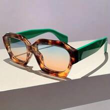 2024 Retro Square Glasses - Brown Green Gradient Lenses, Lightweight Plastic Frame Non-Prescription Decorative Glasses, Suitable For Men And Women For Daily And Formal Occasions, Retro Fashion Glasses, Style Accessories, Tortoiseshell Design, Classic Style, Unisex,  Buyer Must-Have - 藍藍橙 - 查看 2
