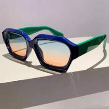 2024 Retro Square Glasses - Brown Green Gradient Lenses, Lightweight Plastic Frame Non-Prescription Decorative Glasses, Suitable For Men And Women For Daily And Formal Occasions, Retro Fashion Glasses, Style Accessories, Tortoiseshell Design, Classic Style, Unisex,  Buyer Must-Have - 藍藍橙 - 查看 13