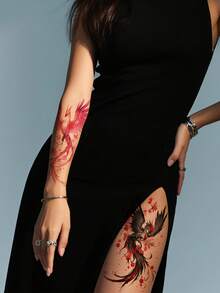 8张彩色凤凰手臂临时纹身贴纸，男女通用，大尺寸半臂纹身贴纸，防水防汗 - 彩色 - 查看 5