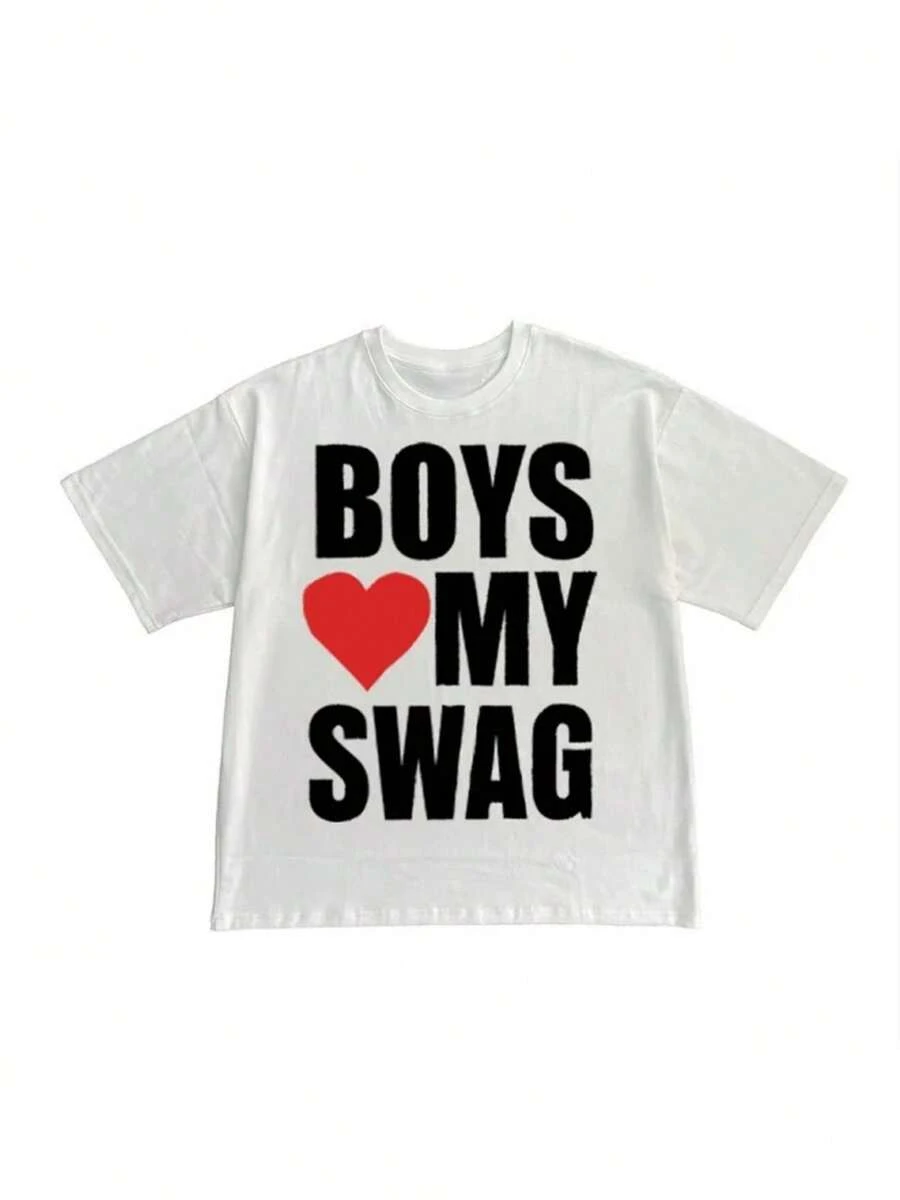 Goth Y2K Cotton T-Shirt Harajuku Letter Print Punk Oversized Tee Retro Hiphop Top Fashion Unique Short Sleeve T-Shirt Streetwear - 白色 - 查看 1