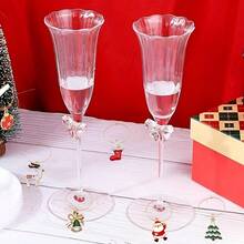圣诞主题酒杯吊坠，附标签，用于识别高脚杯。酒杯吊坠，葡萄酒爱好者礼品，品酒派对礼品装饰，16件套 - 彩色 - 查看 4