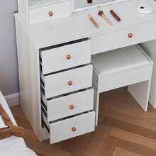 Nuevo juego de tocador con taburete, espejo deslizante, 6 cajones y tocador iluminado - Perfect For Organizing Makeup, Skincare, Elegant Vanity|Decorative Vanity, Vanity Furniture, Compact For Small Space, Bedroom Decor Gift, Perfect Gift For Women Girls , Ideal para regalos de Navidad y Halloween. - Blanco - Ver 7