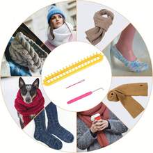 1set/2/4sets Handmade Knitting Kit, Knitting Machine DIY Knitting Craft Tools For Blanket, Scarf, Hat, Shawl, Knitting Needles & Crochet Hook, DIY Scarf, Sweater, Blanket Knitting Machine Board Set, Beginner DIY Knitting Kit (Random Color, Random Accessory Quantity) - Multicolor - View 6
