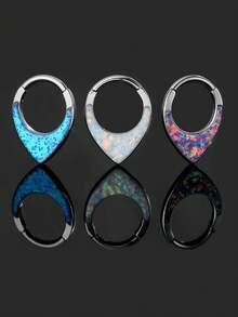 1 件水滴形低过敏性 316L 不锈钢鼻环，16G 鼻中隔环穿刺饰品，8mm/10mm 镶嵌白色/蓝色/紫色/粉色蛋白石鼻环，金色和银色可选，吊坠耳环 - 彩色 - 查看 9