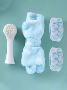 1 个头带 / 2 个腕带 / 3 个洁面套装：涤纶沐浴腕带、蓬松纯色头带、可重复使用的 Spa 头带和腕带、细纤维头带、化妆头带腕带、弹性腕带、吸汗带、面巾。适用于浴室、客厅、梳妆台、旅行、卧室、瑜伽、健身、沐浴、化妆、护肤、水疗、沙龙、生日、面膜、运动洁面、洗脸刷、包、收纳袋、收纳