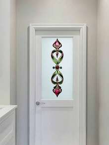 Vintage Floral Design Door Decal, PVC Sticker, Semi-Matte Finish, Decorative Privacy Glass Cling Window Sticker, Non-Adhesive Static Window Decal, For Home Decor, Bring Holiday Atmosphere, Also Great For Christmas, Birthday, Graduation Gifts - Multicolor - View 3