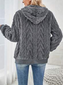 Grande veste décontractée pour femmes, à capuche en peluche, avec fermeture éclair, manches longues et couleur unie, pour l'automne et l'hiver