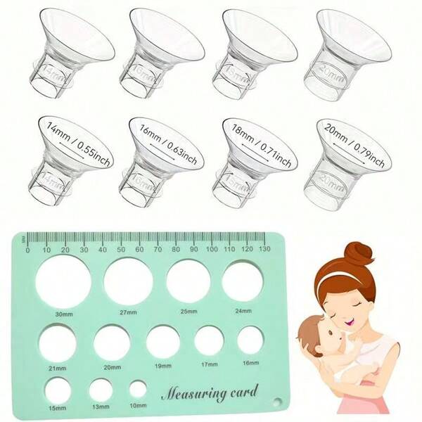 8PCS Flange Sizing Kit 14/16/18/20mm For 24mm Flange/Shield Of Most Pumps, Silicone Flange Insert For Momcozy/Spectra/Bellababy Breast Pump, Breastfeeding Essential Pumping Kit For Moms( With Nipple Measurement Ruler)