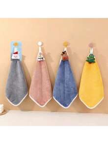 Toalla de mano navideña con diseño de dibujos animados - Suave y absorbente de felpa de coral con ojal para colgar, adecuada para decoración de baño y regalos, decoración navideña