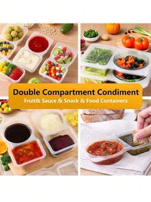 1/5/10pcs Portable Dual Compartment Condiment Containers - Reusable Plastic Sauce And Dip Trays, Multi-Function Dip Cups With Lids, Salad Sauce Take-Out Containers, Seasoning Boxes With Dual Compartments, Dual Compartment Snack Containers For Take-Out Sauces, Back To School, Halloween, Travel Snacks And Sauces, Beach Snacks, Christmas, Halloween, Mother's Day, 4th Of July, Parties, Birthday Parties, Gatherings