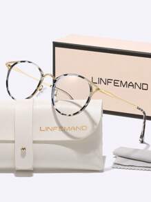 LINFEMAND 经典金属框架复古圆形装饰无度数眼镜，女士日常办公装免妆高冷眼镜，职场配饰，节日礼物