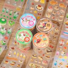 1卷/袋胶带、甜茶店系列、复古闪光砂PET模切胶带、剪贴簿用品、笔记本配件、装饰相框、电脑和手机壳、水杯、旧杂志、铅笔盒、桌面装饰贴纸、返校贴纸、学校用品