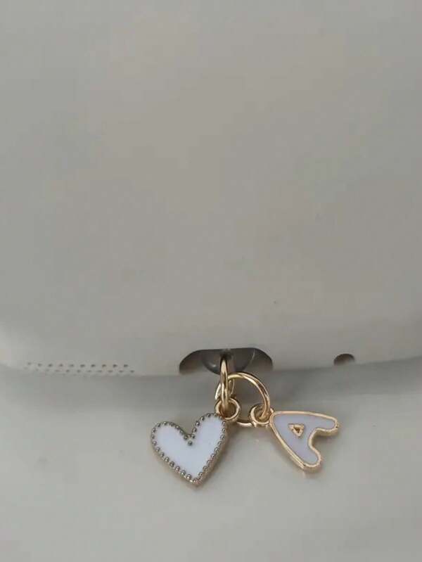 1pc White Heart-Shaped Phone Dust Plug, 26 Alphabet Dust Plug For Charging Port, DIY Phone Decor Suitable For Lightning (5-14) / Type-C