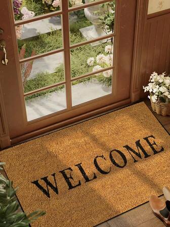 1 pieza Felpudo de entrada con patrón de letra "Bienvenido", minimalista de felpa corta de secado rápido y antideslizante, lavable, decoración del hogar, tapizado suave, adecuado para cocina, baño, comedor, entrada, fiesta, reunión, Año Nuevo, todas las estaciones, decoración del patio