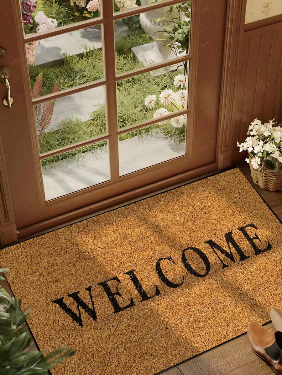 1 件简单的“欢迎”字母图案入口垫，极简主义短毛绒速干防滑可洗门垫，家居装饰，软装饰，适用于厨房、浴室、餐厅、入口、派对、聚会、新年、四季、庭院装饰 - 黃色 - 查看 1